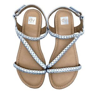 Dolce Vita Sz 6.5 Holographic Silver Braided Cassie Sandals Flat Hook & Loop NEW